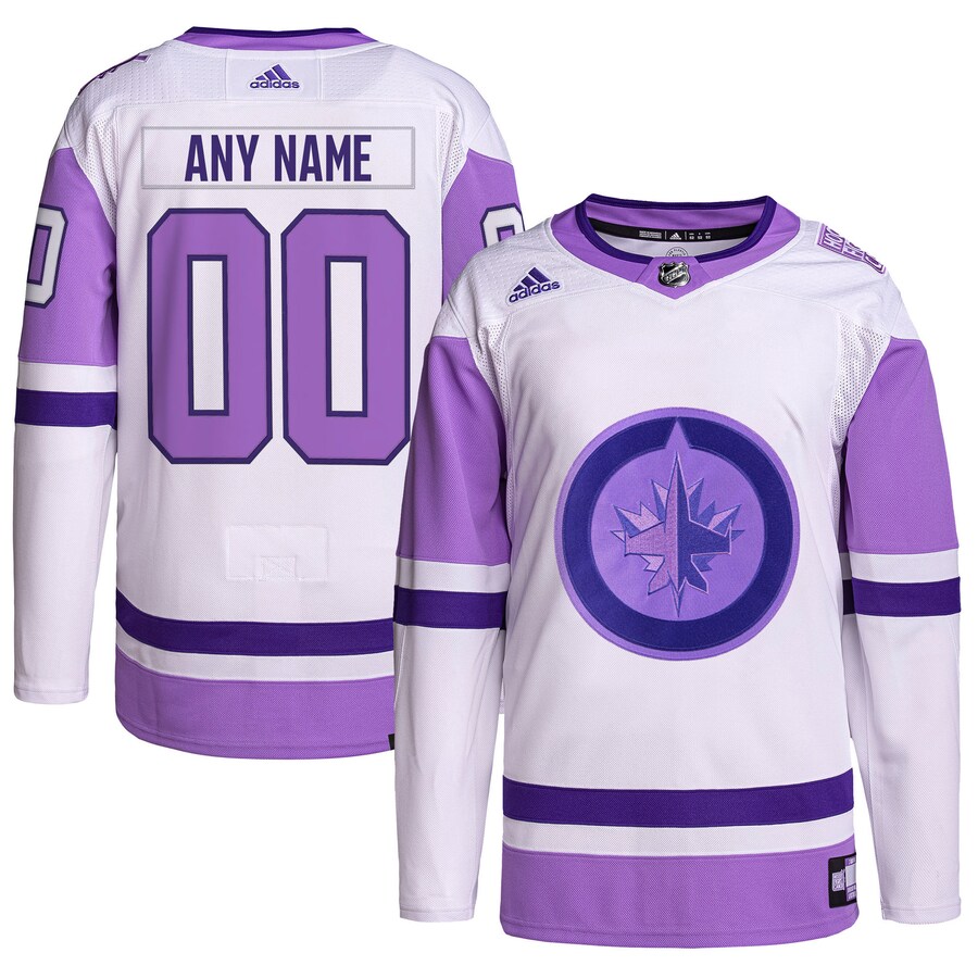 Men's Winnipeg Jets adidas White/Purple Hockey Fights Cancer Primegreen Authentic Custom Jersey - Puhuasuan