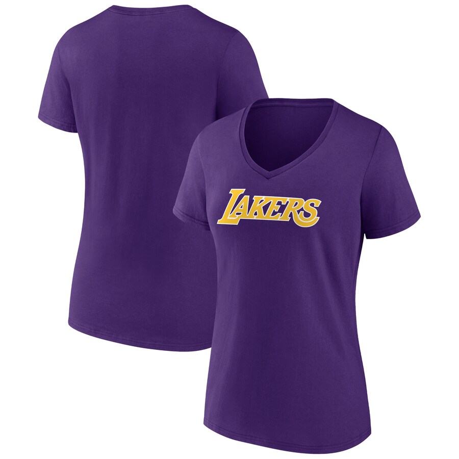 Women's Los Angeles Lakers Purple Wordmark V-Neck T-Shirt - Puhuasuan