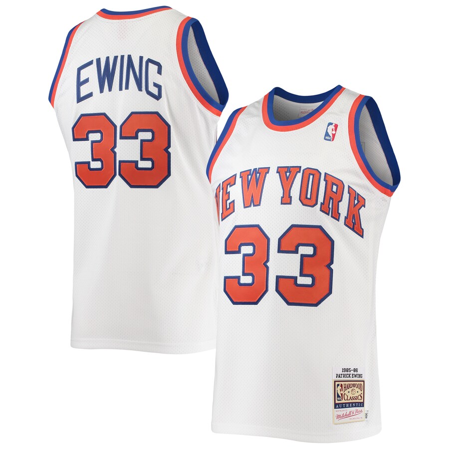 Men's New York Knicks Patrick Ewing Mitchell & Ness White 1985/86 Hardwood Classics Authentic Jersey - Puhuasuan