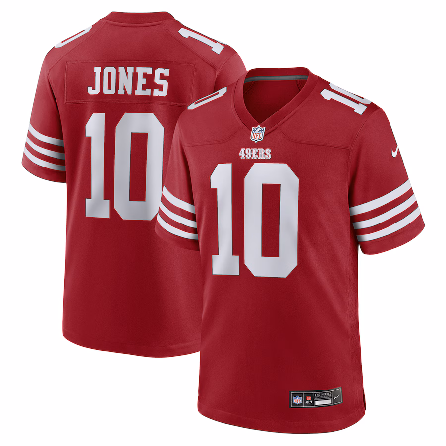 Men's San Francisco 49ers Mac Jones Nike Scarlet Team Game Jersey - Puhuasuan