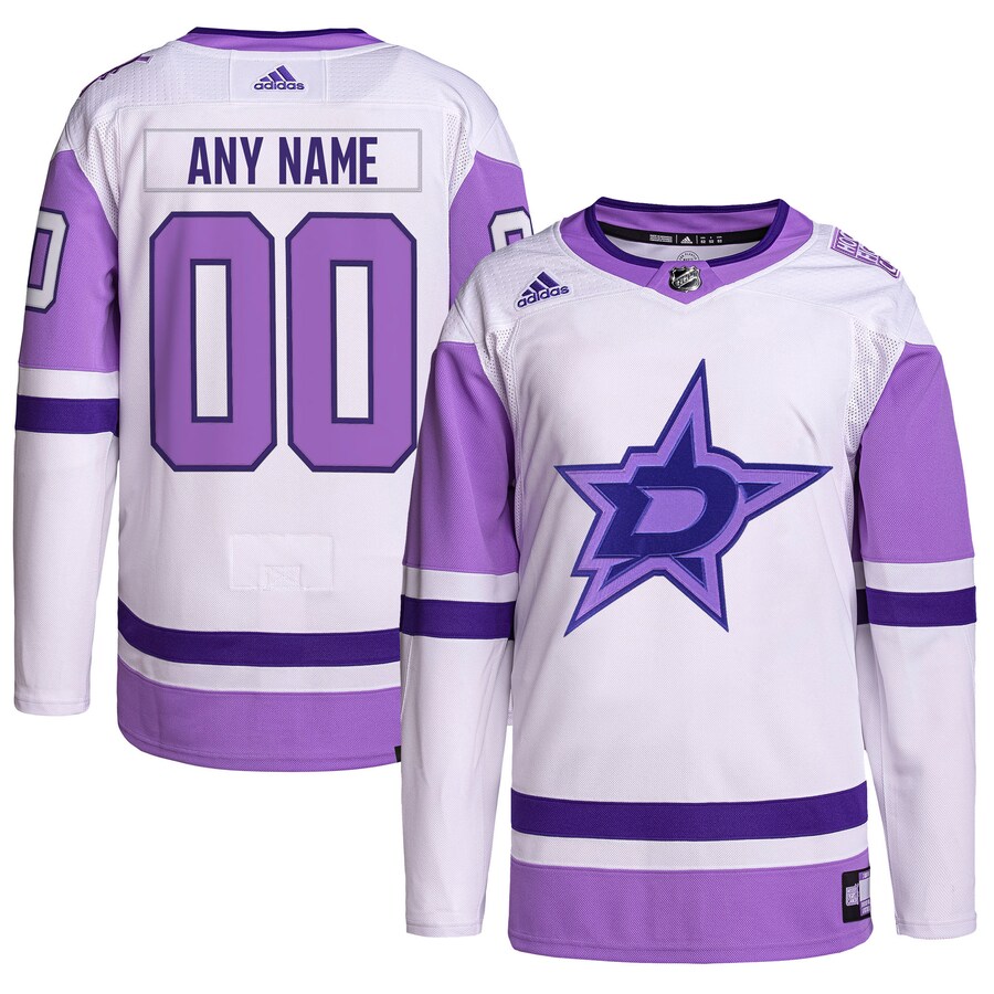 Men's Dallas Stars adidas White/Purple Hockey Fights Cancer Primegreen Authentic Custom Jersey - Puhuasuan