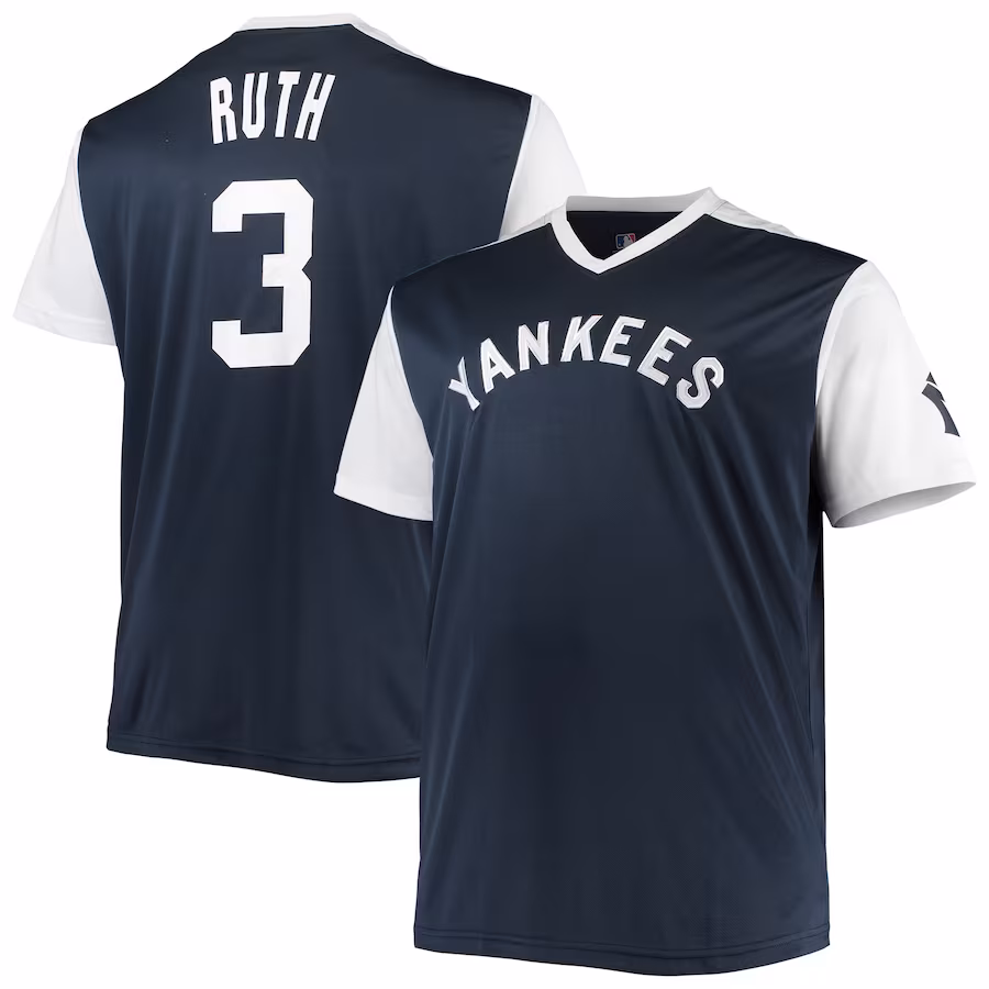 Men's New York Yankees Babe Ruth Navy/White Cooperstown Collection Replica Player Jersey - Puhuasuan