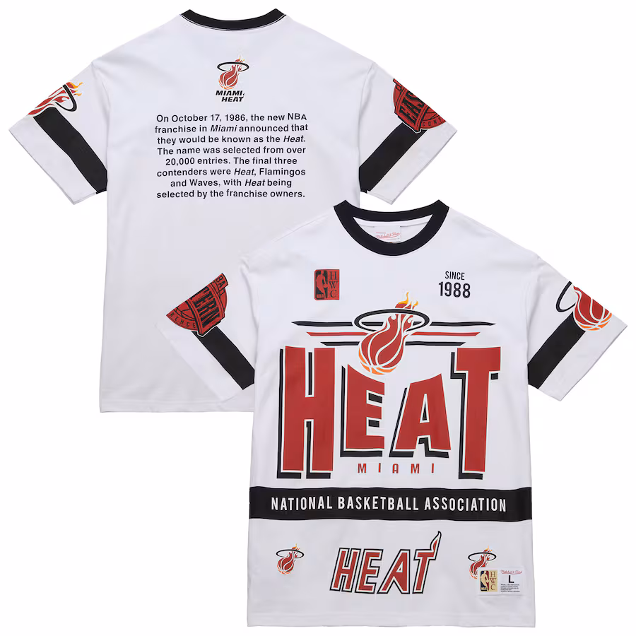 Unisex Miami Heat  Mitchell & Ness White Hardwood Classics Vintage Team Origins Premium T-Shirt - Puhuasuan
