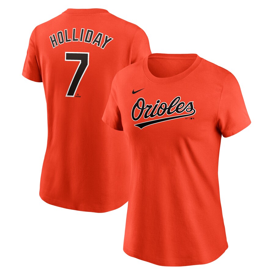 Women's Baltimore Orioles Jackson Holliday Nike Orange Fuse Name & Number T-Shirt - Puhuasuan
