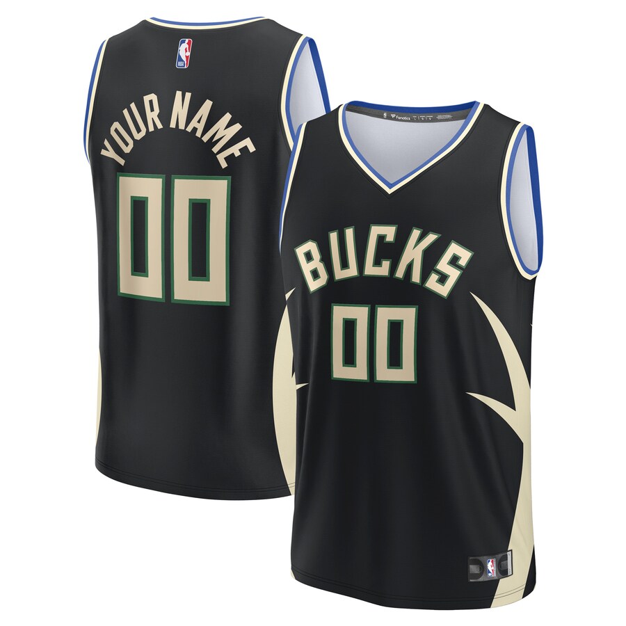 Men's Milwaukee Bucks Fanatics Black Custom Fast Break Jersey - Statement Edition - Puhuasuan