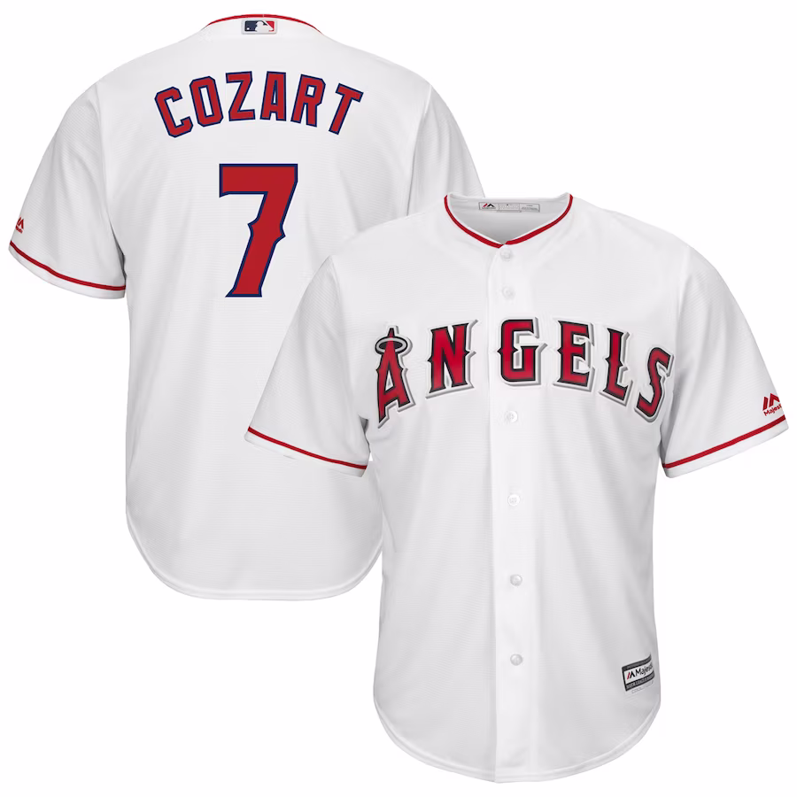 Men's Los Angeles Angels Zack Cozart Majestic White Home Cool Base Player Jersey - Puhuasuan
