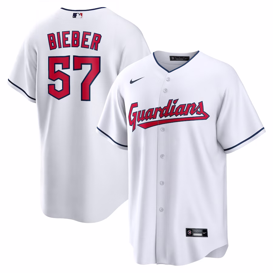 Men's Cleveland Guardians Shane Bieber Nike White Replica Player Jersey - Puhuasuan