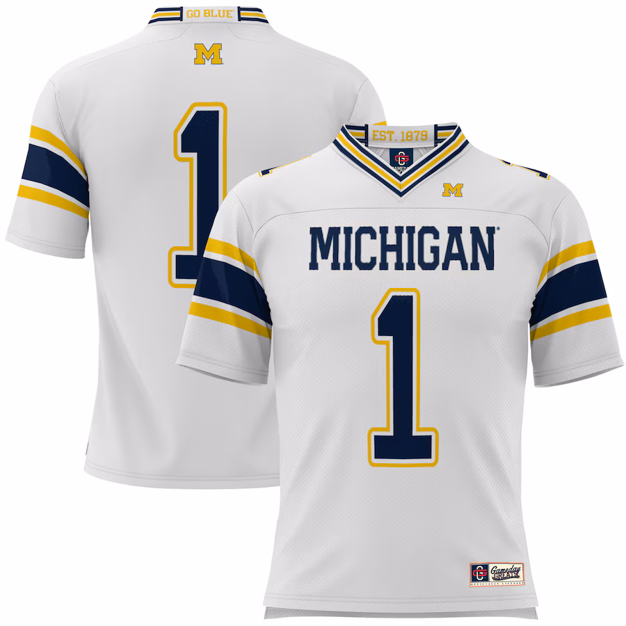 Men's GameDay Greats #1 White Michigan Wolverines Football Jersey - Puhuasuan