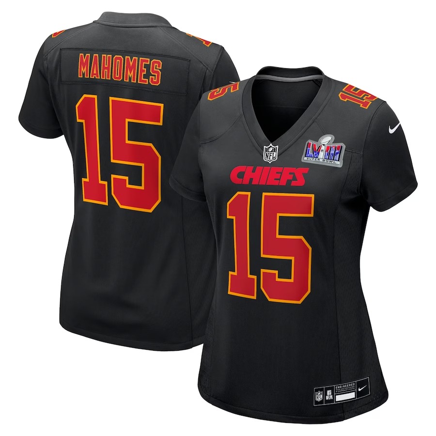 Women's Kansas City Chiefs Patrick Mahomes Nike Black Super Bowl LVIII Carbon Fashion Game Player Jersey - Puhuasuan