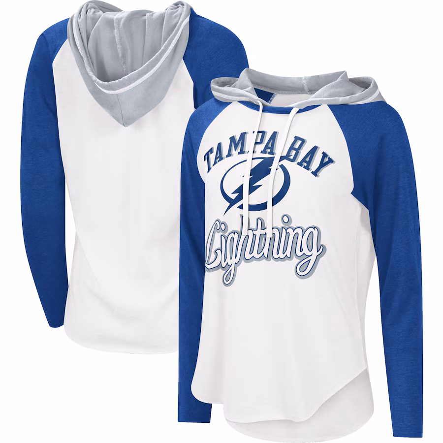 Women's Tampa Bay Lightning G-III Sports by Carl Banks White/Blue MVP Raglan Lightweight Hooded T-Shirt - Puhuasuan