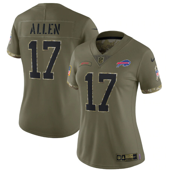 Women's Buffalo Bills #17 Josh Allen 2022 Olive Salute To Service Limited Stitched Jersey(Run Small) - Puhuasuan