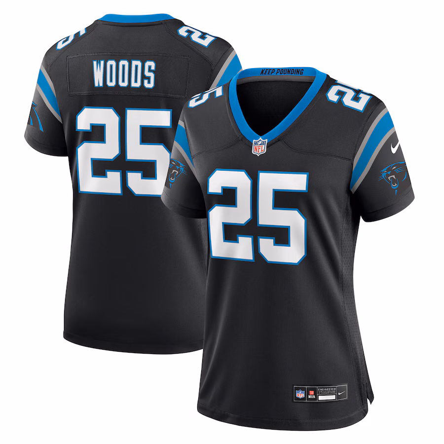 Women's Carolina Panthers Xavier Woods Nike Black Team Game Jersey - Puhuasuan