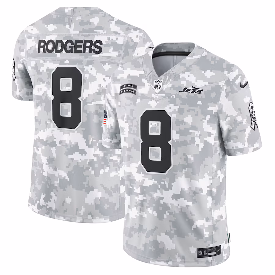 Men's New York Jets Aaron Rodgers Nike Arctic Camo 2024 Salute to Service Limited Jersey - Puhuasuan