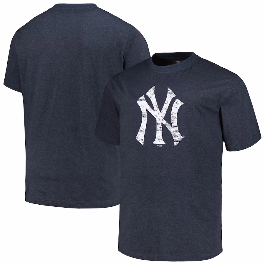 Men's New York Yankees Profile Heather Navy Big & Tall Weathered Logo T-Shirt - Puhuasuan