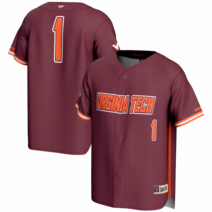 Men's GameDay Greats #1 Maroon Virginia Tech Hokies Lightweight Baseball Fashion Jersey - Puhuasuan