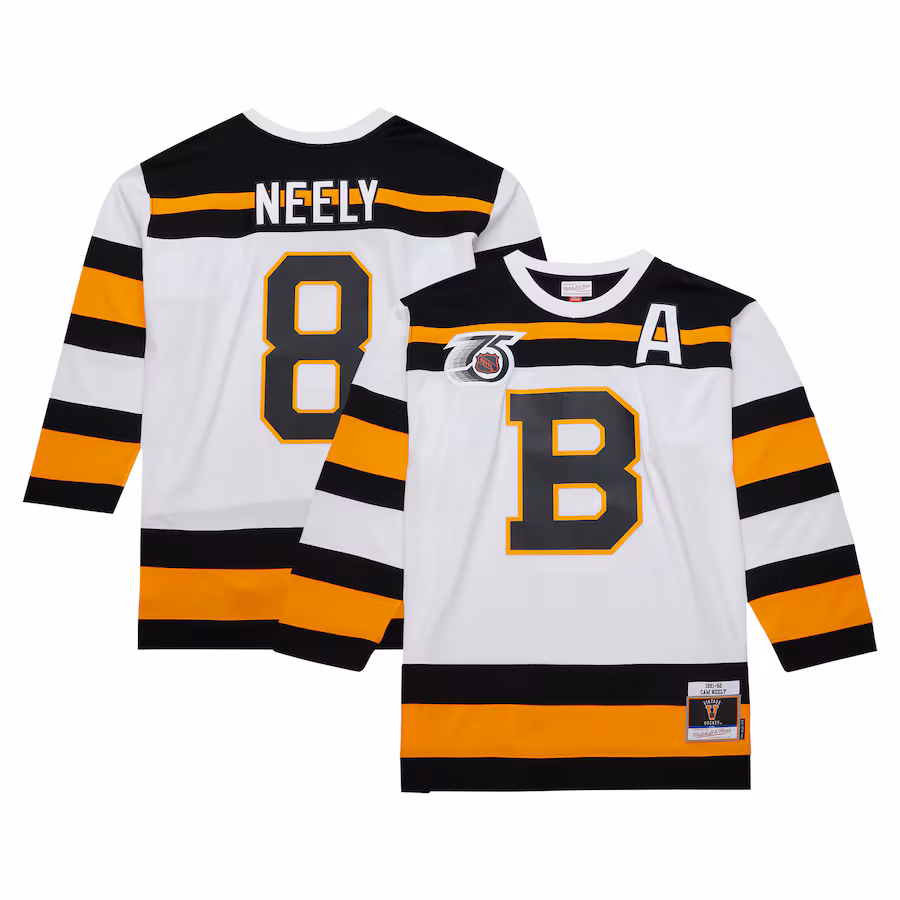 Men's Boston Bruins Cam Neely Mitchell & Ness White 1991/92 Alternate Captain Blue Line Player Jersey - Puhuasuan