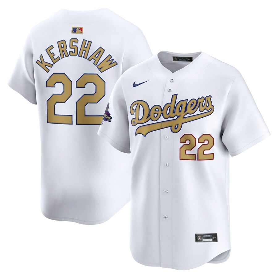 Men's Los Angeles Dodgers Clayton Kershaw Nike White 2025 Gold Collection Limited Jersey - Puhuasuan