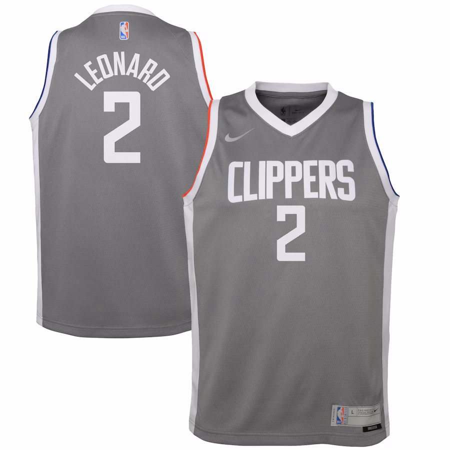 Youth LA Clippers Kawhi Leonard Nike Gray 2020/21 Swingman Player Jersey - Earned Edition - Puhuasuan