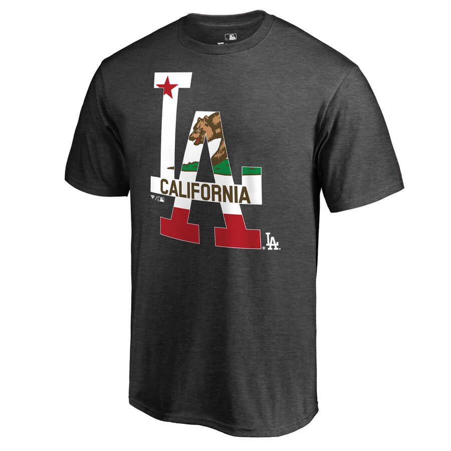 Men's Los Angeles Dodgers Heathered Charcoal Hometown Collection Cali Flag T-Shirt - Puhuasuan