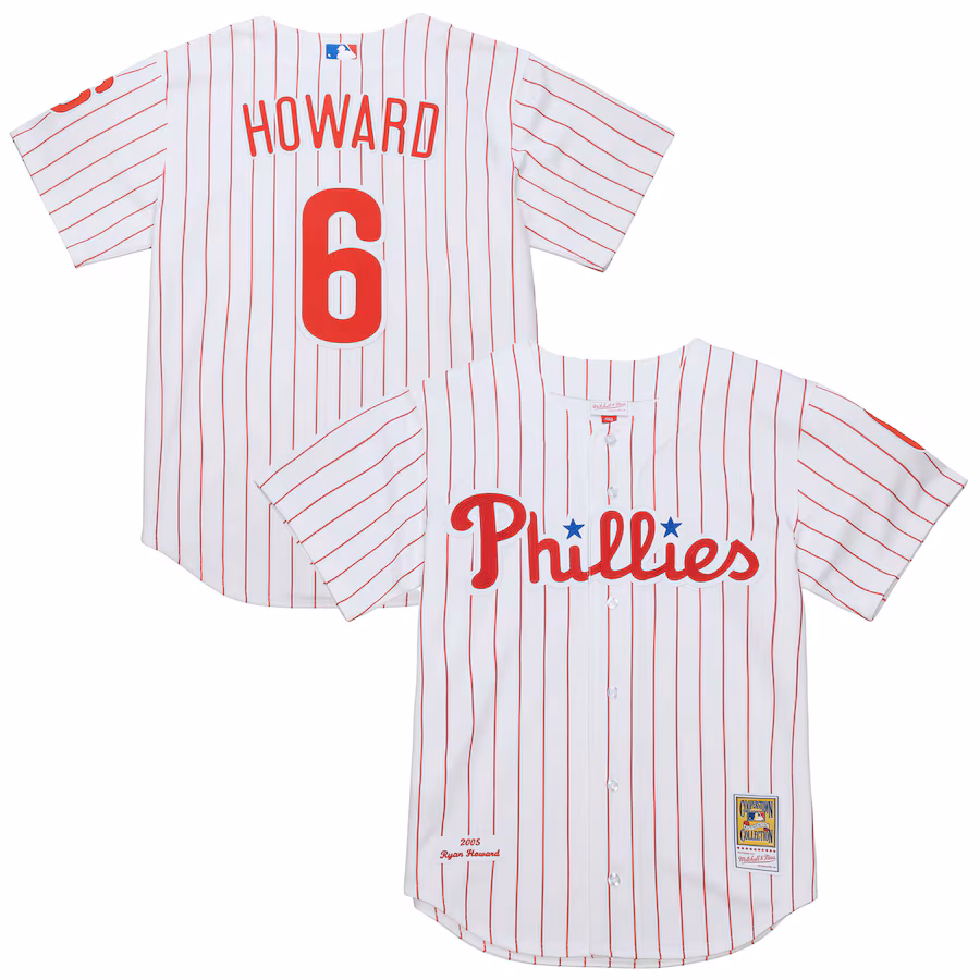 Men's Philadelphia Phillies Ryan Howard Mitchell & Ness White Cooperstown Collection Authentic Jersey - Puhuasuan