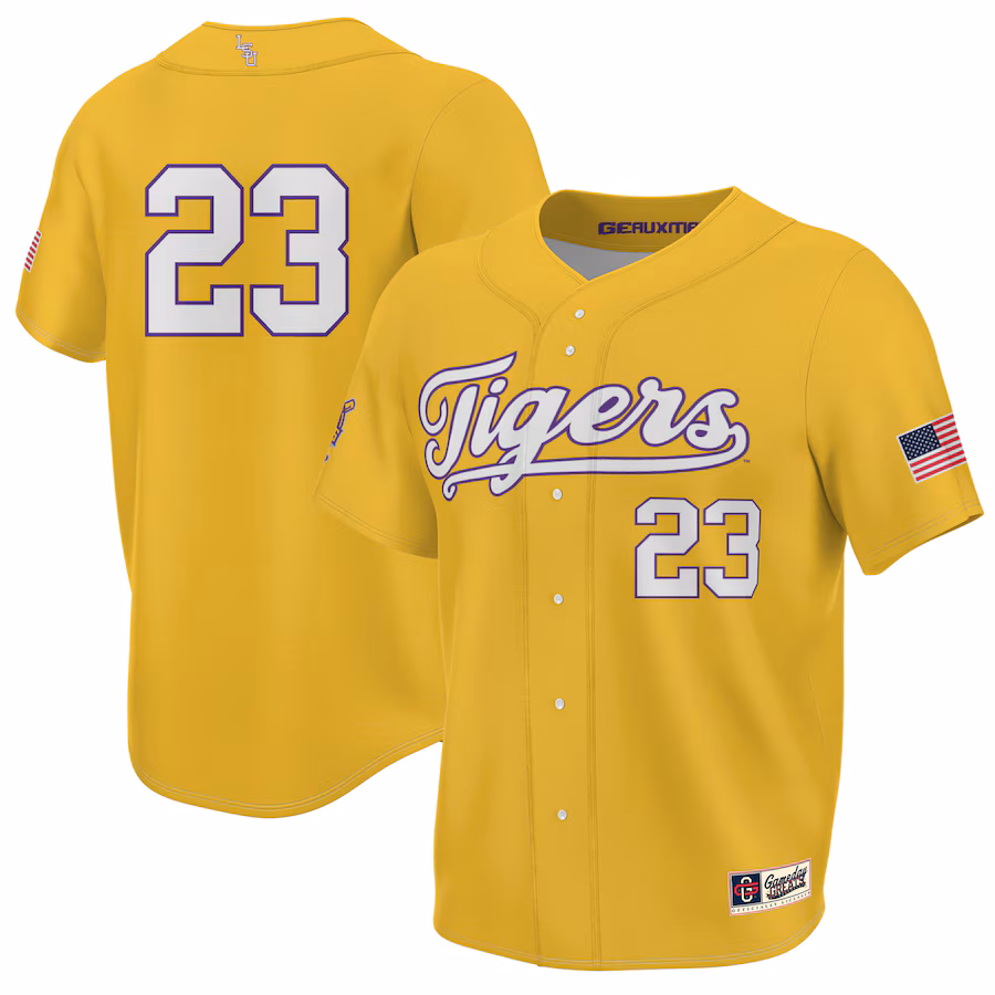 Youth GameDay Greats #23 Gold LSU Tigers 2023 NCAA Baseball College World Series Champions Lightweight Jersey - Puhuasuan