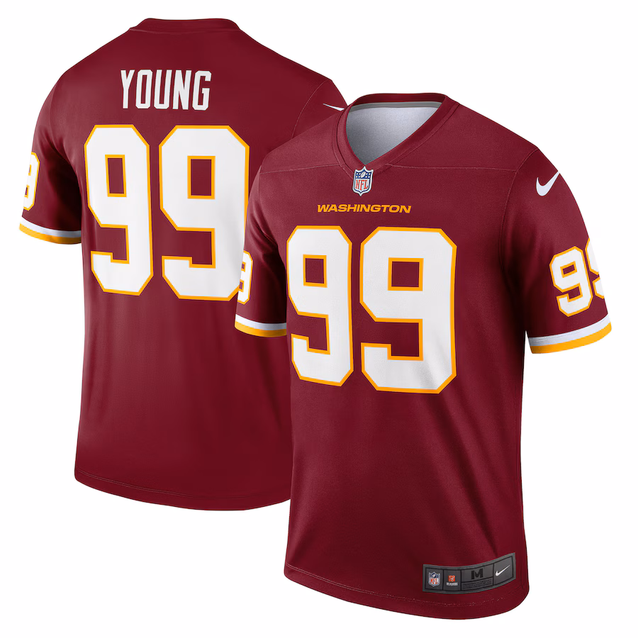 Men's Washington Football Team Chase Young Nike Burgundy Team Legend Player Performance Top - Puhuasuan