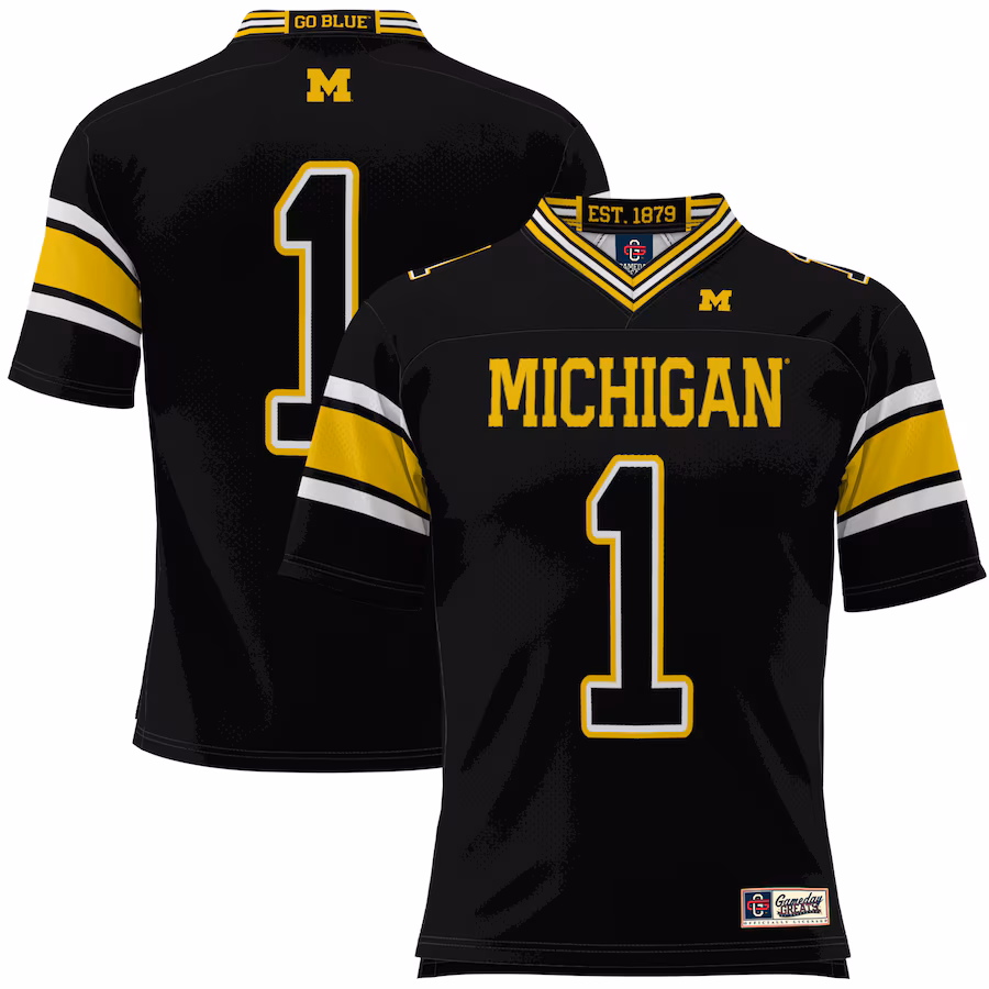 Men's GameDay Greats #1 Black Michigan Wolverines Football Jersey - Puhuasuan