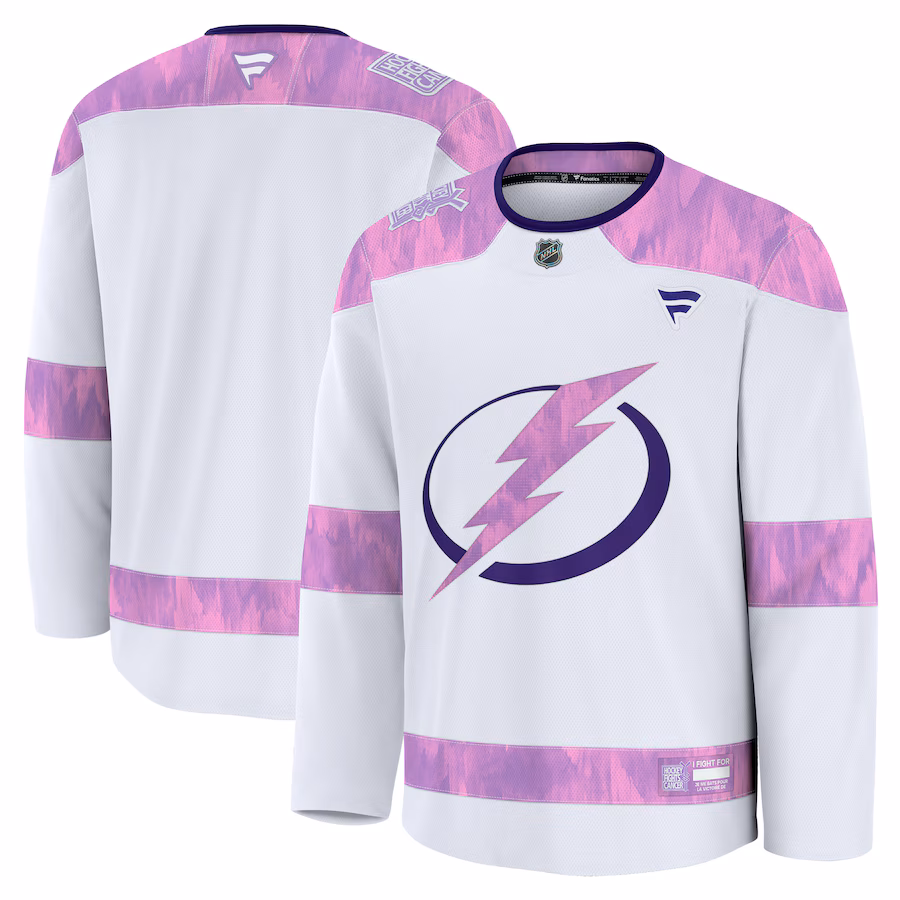Men's Tampa Bay Lightning Fanatics White 2024 Hockey Fights Cancer Practice Jersey - Puhuasuan