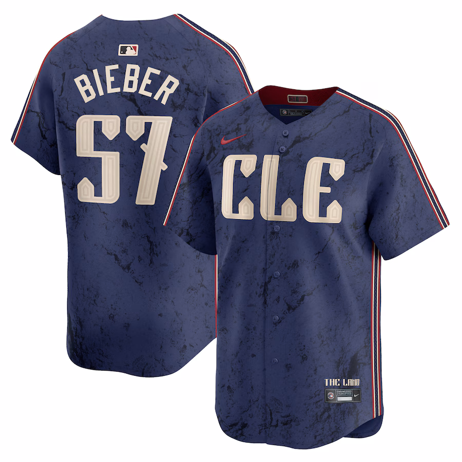 Men's Cleveland Guardians Shane Bieber Nike Navy 2024 City Connect Limited Jersey - Puhuasuan