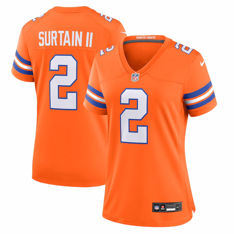 Women's Denver Broncos Patrick Surtain II Nike Orange Mile High Collection 1977 Throwback Player Game Jersey - Puhuasuan