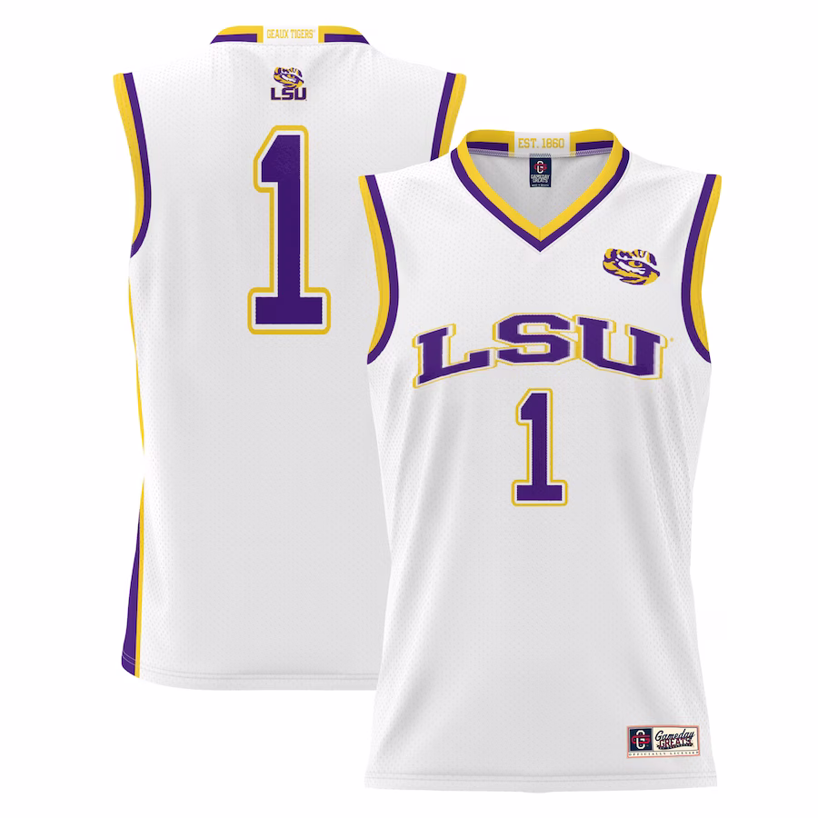 #1 LSU Tigers GameDay Greats Youth Lightweight Basketball Jersey - White - Puhuasuan