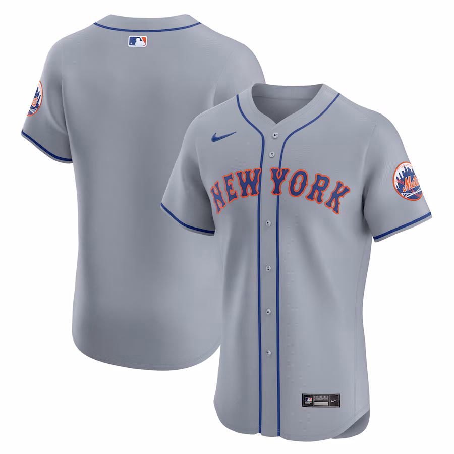 Men's New York Mets  Nike Gray Road Vapor Premier Elite Patch Jersey - Puhuasuan