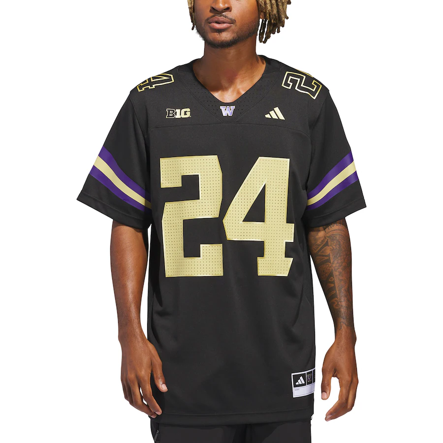 Men's adidas #24 Black Washington Huskies Alternate Premier Strategy Jersey - Puhuasuan