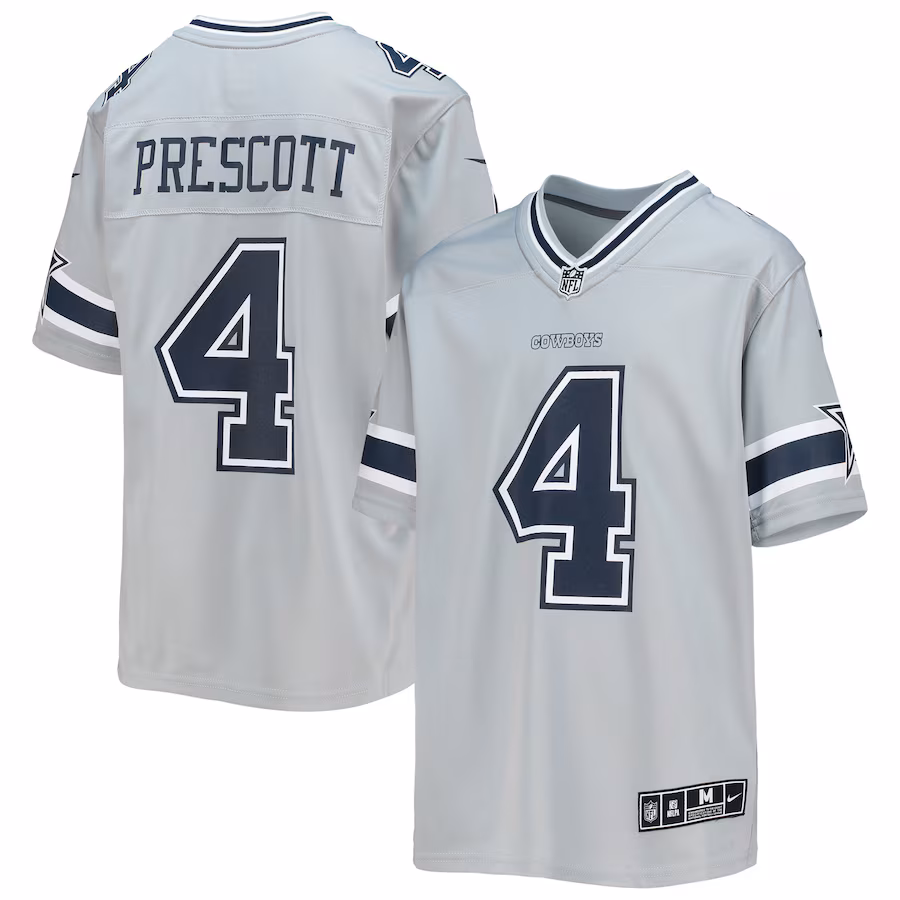 Youth Dallas Cowboys Dak Prescott Nike Silver Inverted Team Game Jersey - Puhuasuan