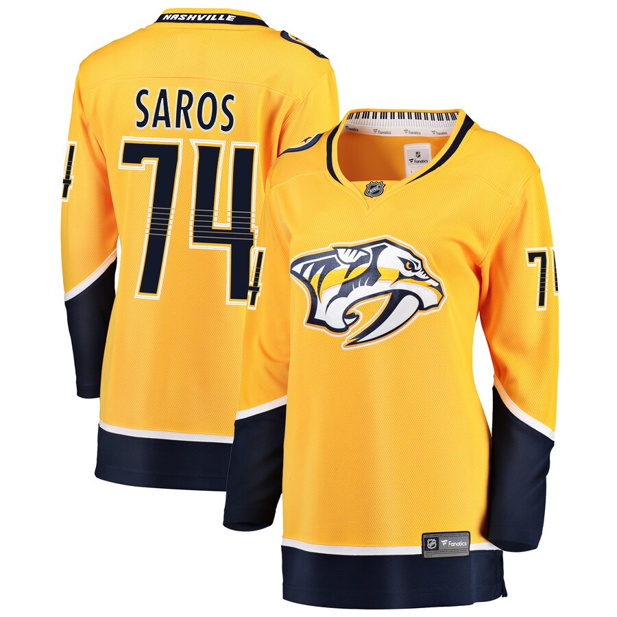 Women's Nashville Predators Juuse Saros Fanatics Branded Gold Breakaway Player Jersey - Puhuasuan