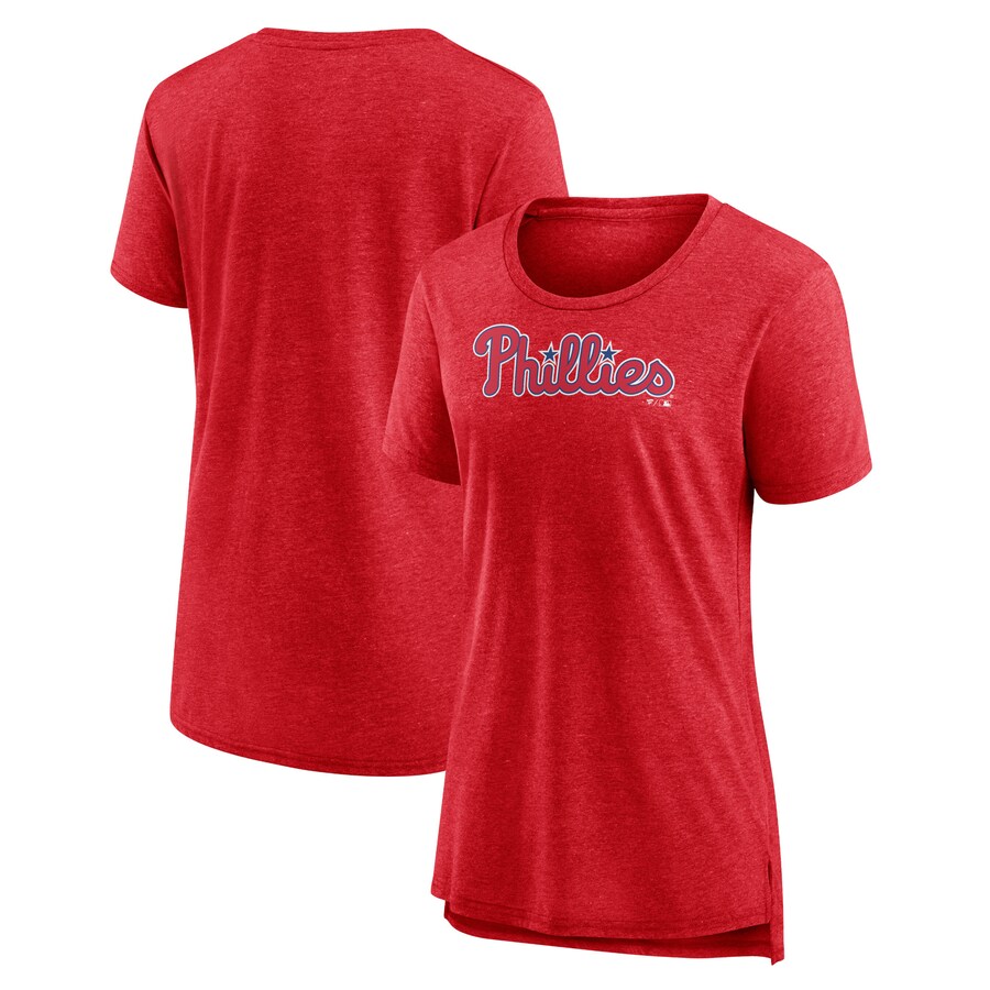 Women's Philadelphia Phillies Heather Red Official Wordmark Tri-Blend T-Shirt - Puhuasuan