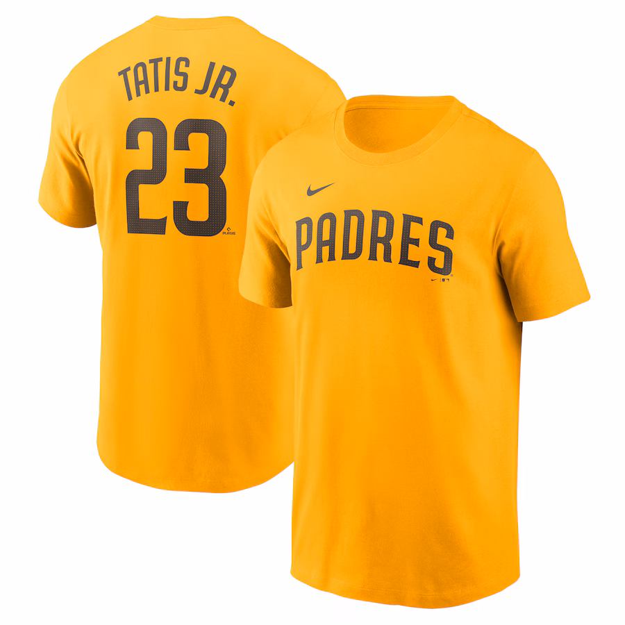 Men's San Diego Padres Fernando Tatis Jr. Nike Gold Fuse Name & Number T-Shirt - Puhuasuan