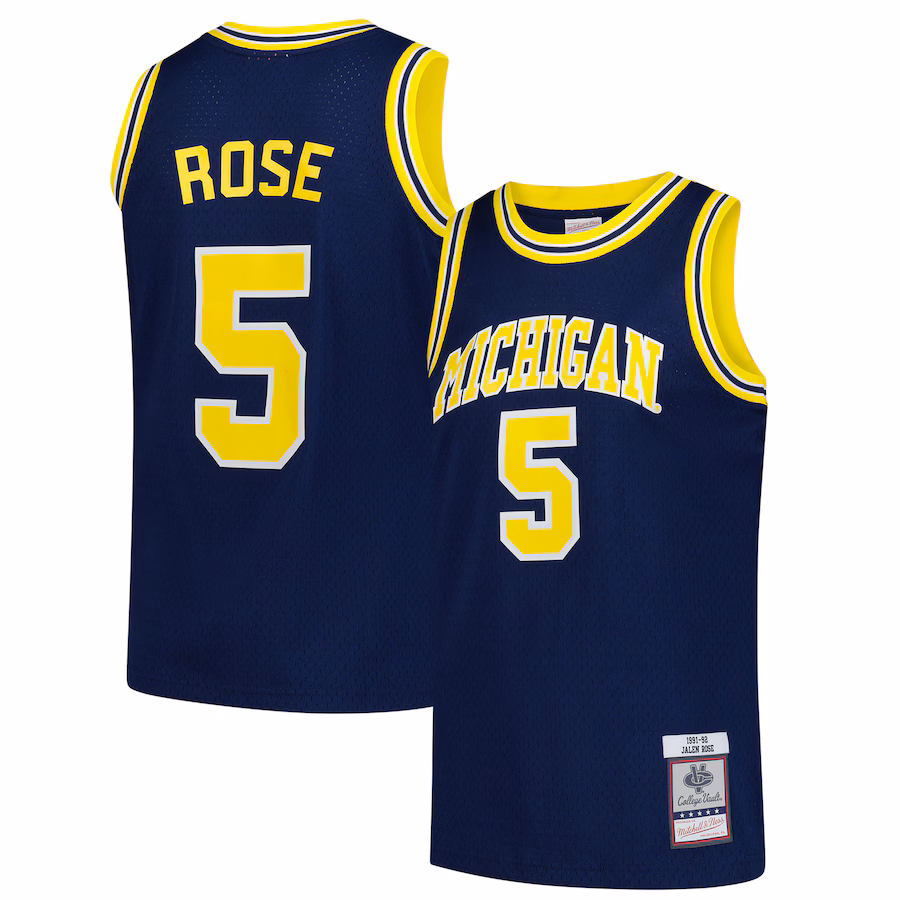 Men's Mitchell & Ness Jalen Rose Navy Michigan Wolverines 1991/92 Swingman Jersey - Puhuasuan