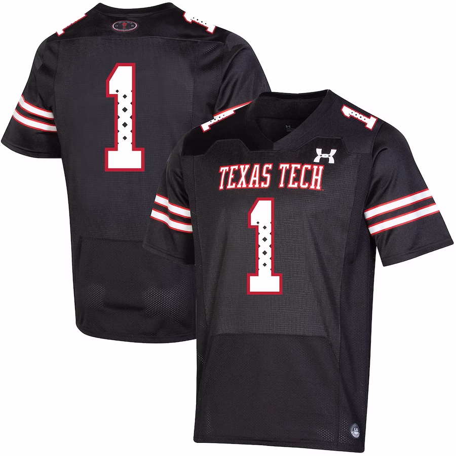 #1 Texas Tech Red Raiders Under Armour Throwback Special Game Jersey - Black - Puhuasuan