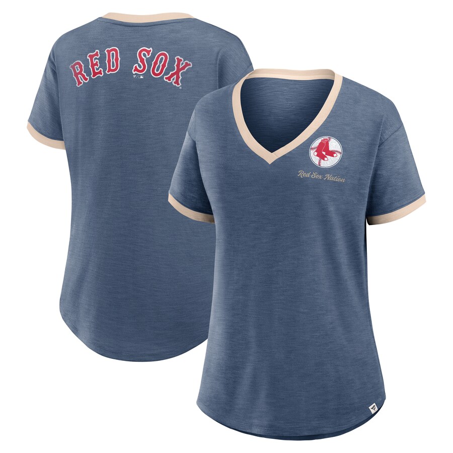 Women's Boston Red Sox Fanatics Navy Binge Worthy Stadium Slub V-Neck T-Shirt - Puhuasuan