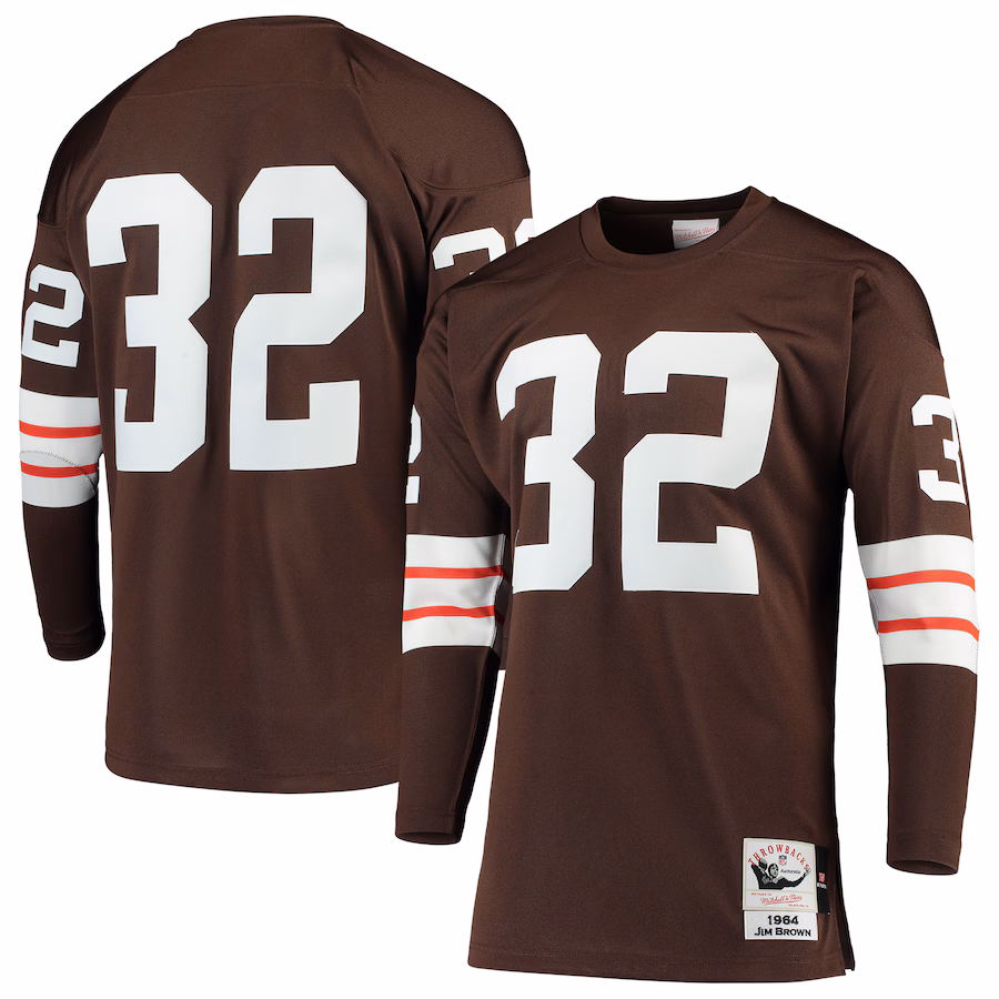 Men's Cleveland Browns 1964 Jim Brown Mitchell & Ness Brown Authentic Throwback Retired Player Jersey - Puhuasuan
