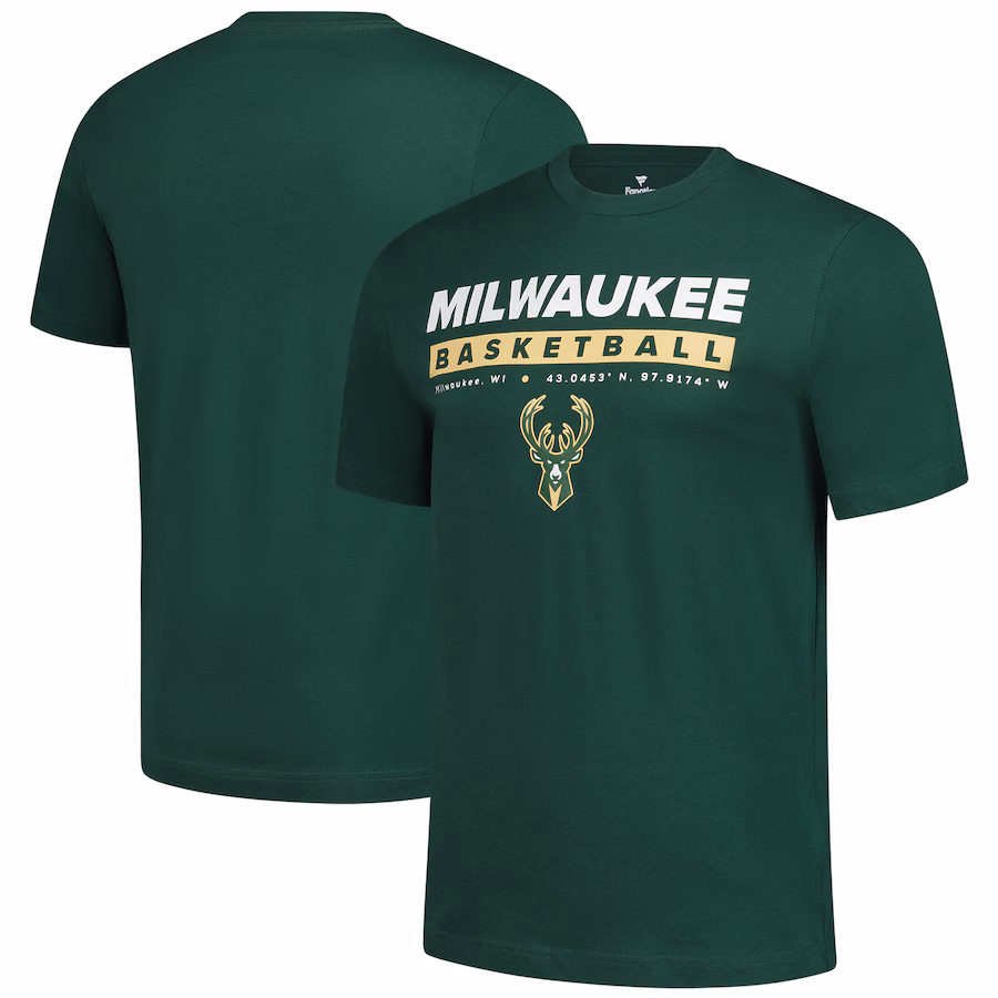 Men's Milwaukee Bucks  Fanatics Hunter Green Location Just Net T-Shirt - Puhuasuan