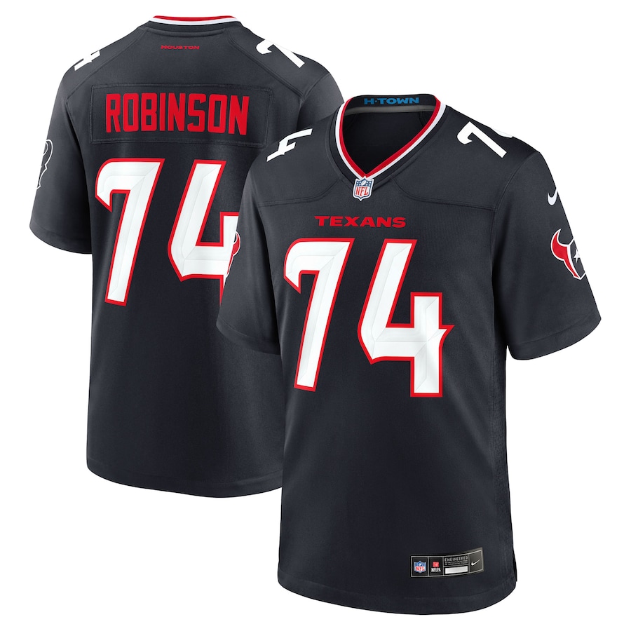 Men's Houston Texans Cam Robinson Nike Navy Team Game Jersey - Puhuasuan