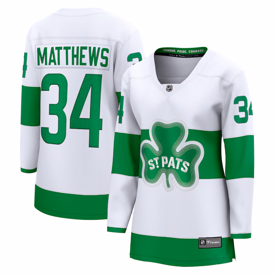 Women's Toronto Maple Leafs Auston Matthews Fanatics White St. Patricks Alternate Premier Breakaway Player Jersey - Puhuasuan