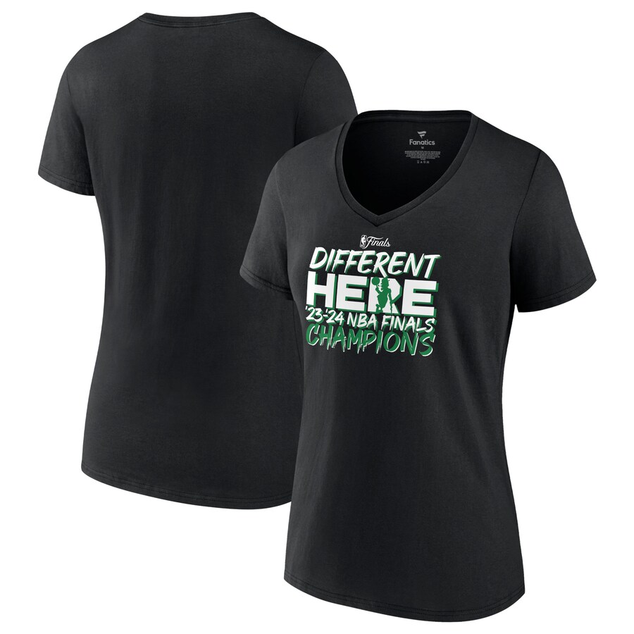 Women's Boston Celtics Fanatics Black 2024 NBA Finals Champions Pump Fake Hometown Originals V-Neck T-Shirt - Puhuasuan