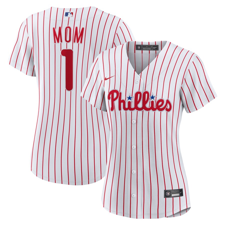 Women's Philadelphia Phillies Nike White #1 Mom Home Replica Jersey - Puhuasuan