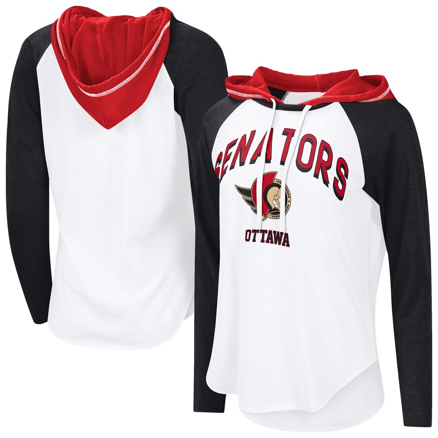 Women's Ottawa Senators G-III 4Her by Carl Banks White VIP Raglan Long Sleeve Hoodie T-Shirt - Puhuasuan