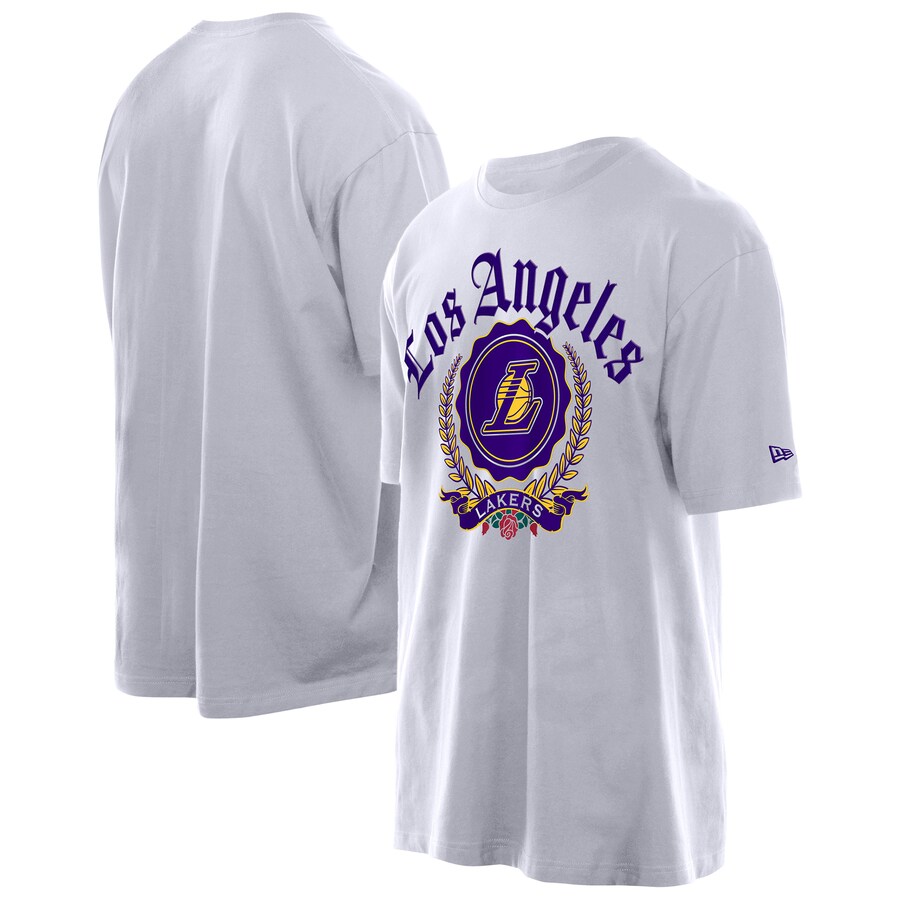 Men's Los Angeles Lakers New Era White Throwback Prep Oversized T-Shirt - Puhuasuan