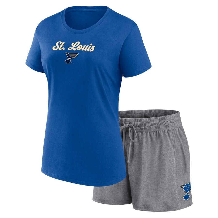 Women's St. Louis Blues Fanatics Blue/Gray Script T-Shirt & Shorts Set - Puhuasuan