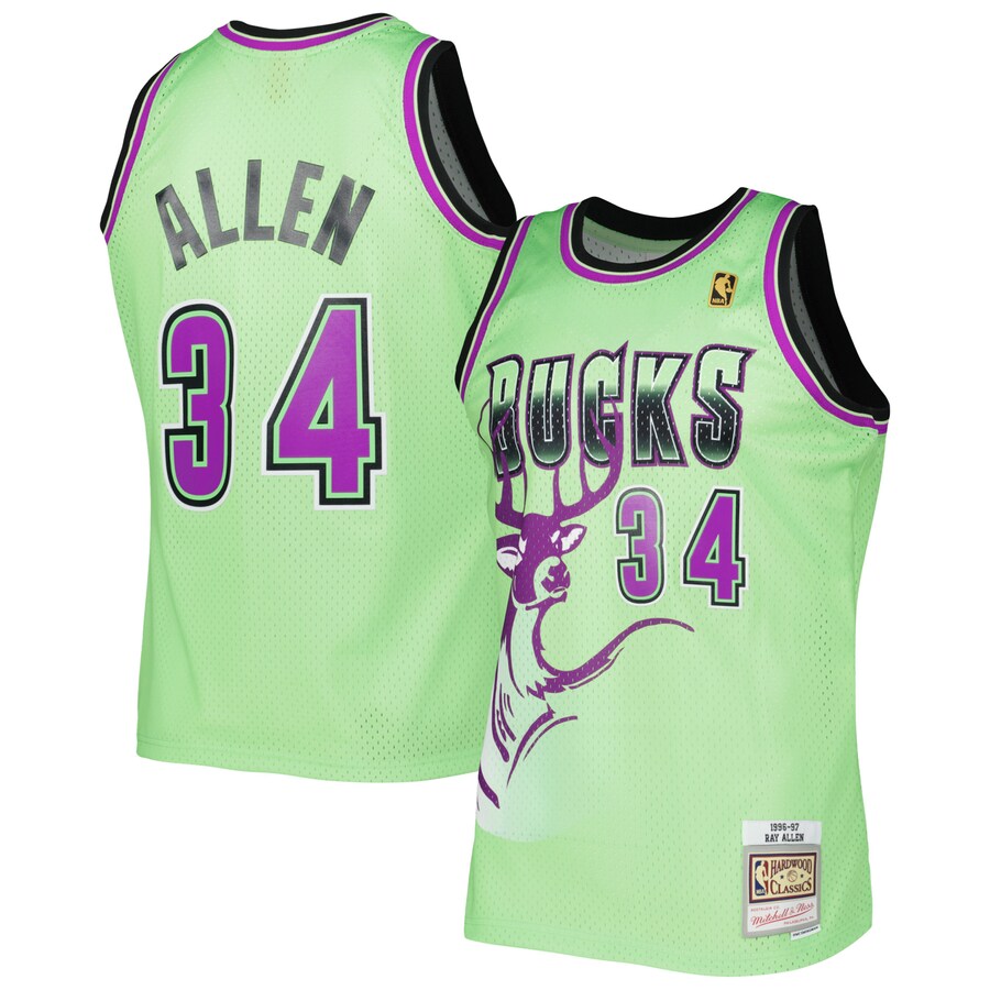 Men's Milwaukee Bucks Ray Allen Mitchell & Ness Green 1996-97 Hardwood Classics Reload 3.0 Swingman Jersey - Puhuasuan
